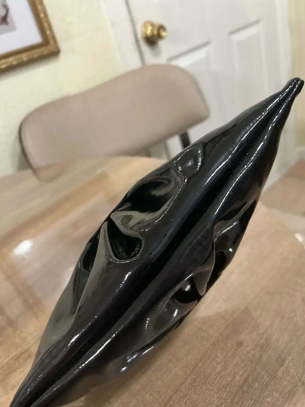 Lauren Merkin Black Patent Leather Pleated Evening Clutch Handbag